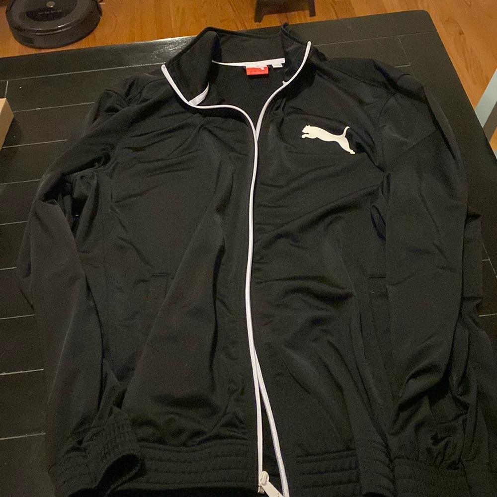 Puma track jacket , black, white logo, men’s size XL,